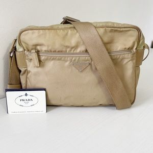 Prada tan nylon and leather crossbody bag